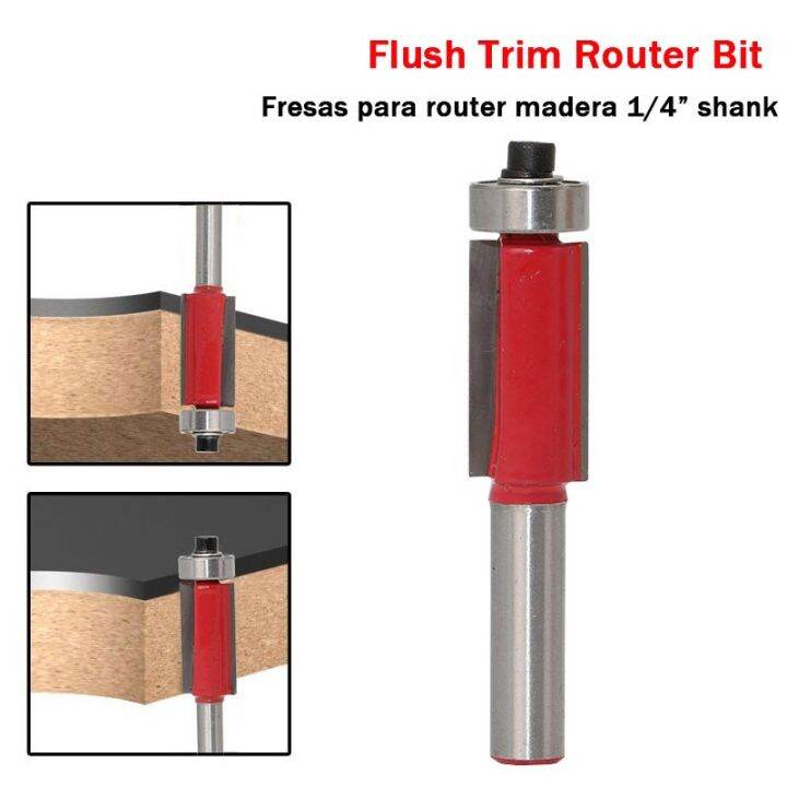 1ชิ้น1-4-shank1-2-3-8ชุดบิตเราเตอร์ขอบสีแดงพร้อมตลับลูกปืนสำหรับไม้รูปแบบแม่แบบดอกสว่านทังสเตนคาร์ไบด์เครื่องมือเครื่องตัดมิลลิ่ง
