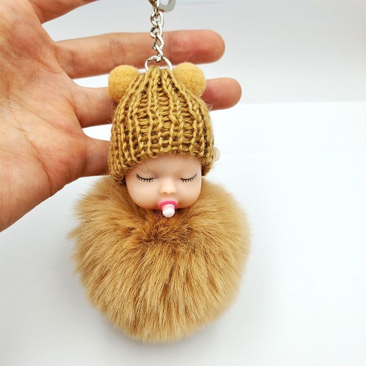 cc-sleeping-baby-fluffy-pompom-hanging-pendant-keychain-keychai