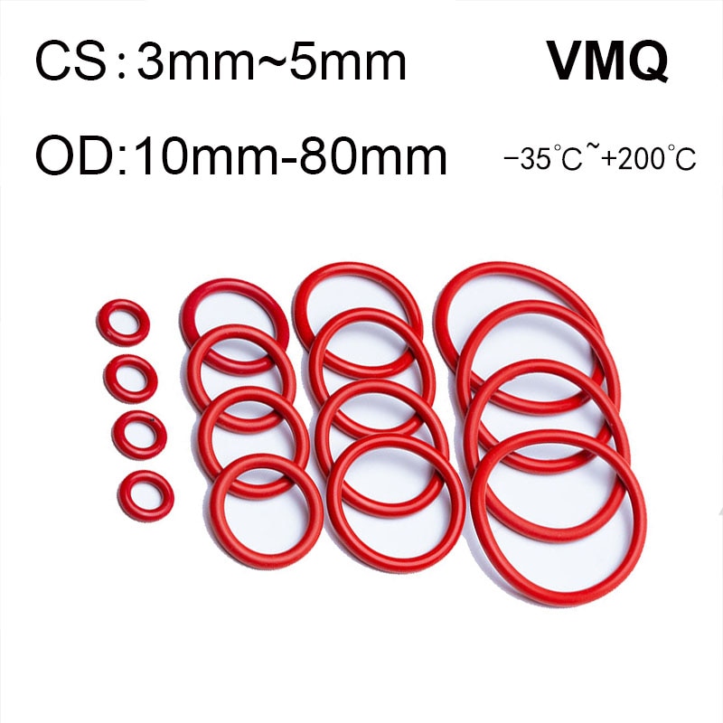 Food Safe Silicone O Ring OD 5mm-80mm 5mm Wire Diameter O Rings Seals Red/White 