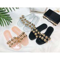 Fashion Luxury Gold Metal Women Summer Sandals Bling Female Flip Flops Beach Flat Outdoor Shoes