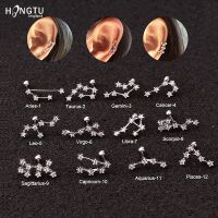 1PC Silver Color 12 Constellation Zircon Cartilage Earring Piercing Set Ear Stud Stainless Steel Shaft Ear Tragus Star Daith 20G