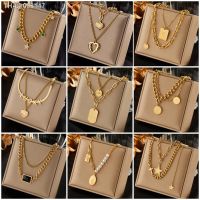 ♀ DIEYURO 316L Stainless Steel Gold Color Multilayer Necklace For Women Hip Hop Punk Street Trend Chain Choker Girls Jewelry Gift