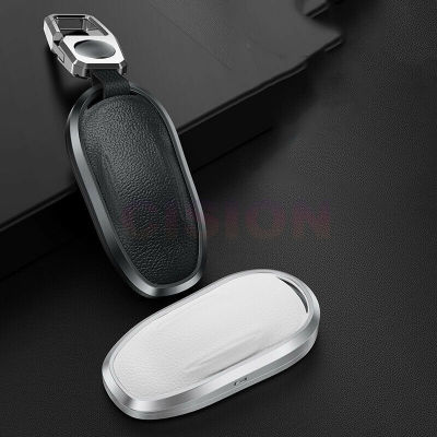 พวงกุญแจปลอกใส่กุญแจรถกุญแจรถยนต์รีโมทหนังแท้อะลูมิเนียมสำหรับสายรัดป้องกันกระเป๋ากุญแจอัจฉริยะ Tesla รุ่น3 S Y