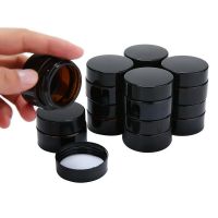 12pcs 20g Amber Glass Cream Jars Cosmetic Packaging With Lid Black Plastic Caps Inner Liners Round Empty Small Glass Jar Pot