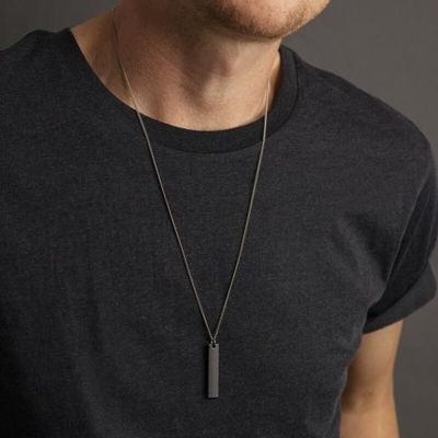 【CW】2020 Fashion New Black Rectangle Pendant Necklace Men Trendy Simple Stainless Steel Chain Men Necklace Jewelry Gift