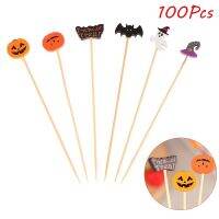 【JIU YU】☾  Espetos de bambu descartáveis garfo de frutas de abóbora sobremesa buffet coquetel decoração de festa de Halloween 100pcs