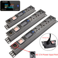 ปลั๊กไฟ Rack Mount PDU Power Strip แสดงโวลต์มิเตอร์สวิตช์แอมป์มิเตอร์ 2-10 ช่องซ็อกเก็ตสากล C14 พอร์ตอินพุต