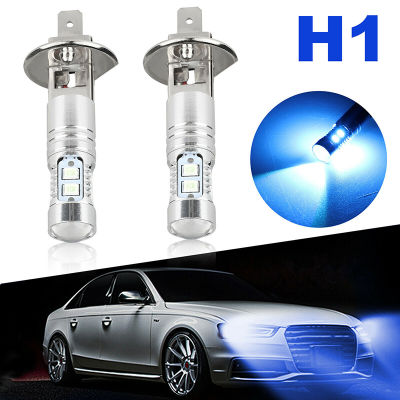 【 Feitong】🚕🚕หลอดไฟไฟหน้า LED อัตโนมัติ H1 2ชิ้น,ไฟตัดหมอกรถสว่างมากน้ำแข็งสีฟ้า8000K 100W