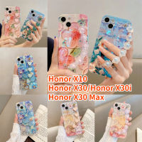 RTY กำไลข้อมือ X30เคสสำหรับ Honor Honor X30 Honor สูงสุดเคส X10 Crossbody เคสโทรศัพท์ Bluray แววน้ำมันภาพวาดดอกไม้เพชรเคสแบบนุ่ม