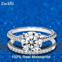 ชุดแหวนเจ้าสาวเพชรโมอิสสีเงิน5CT สำหรับผู้หญิงแหวนแต่งงานแหวนหมั้นแล็บแบบตัดกลม