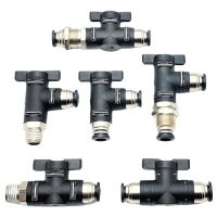 Fit 4 6 8 10 12mm OD Tube Straight  Elbow 90 Degree Bulkhead Reducer Black Plastic Brass Handle Ball Valve Air Pneumatic Plumbing Valves