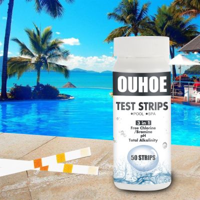 50 Pcs 3-In-1 Swimming Pool PH Test Paper Residual Chlorine Value Alkalinity Hardness Test Strip PH Tester Pool Cleaner Accessor Inspection Tools