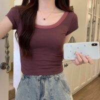 63518 เสื้อยืดคอกลม แขนสั้น สีตัดกัน แบบเข้ารูป V728