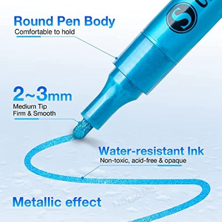haile-12สีอะคริลิคปากกาปากกาสีเมทัลลิก-สำหรับภาพวาดหิน-เซรามิก-แก้ว-ไม้-ผ้าใบ-แก้ว-สมุดภาพ-อุปกรณ์งานฝีมือ-diy