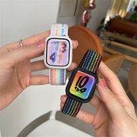 ?️‍?CC Park⌚สายไนลอนสีรุ้ง + เคสซิลิโคนใช้ได้กับนาฬิกา Apple รุ่น Ultra 8 7 6 SE 5 4 3 2 1สำหรับ IWatch ขนาด49มม. 45มม. 41มม. 44มม. 40มม. 40มม. 42มม. 38มม. อุปกรณ์เสริมสำหรับนาฬิกาอัจฉริยะ