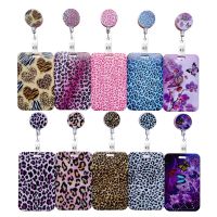 Leopard Print Butterfly Retractable Buckle Card Holder Business Badge Clip Employee Cardholders Doctors Nurses Hang Certificates Card Holders