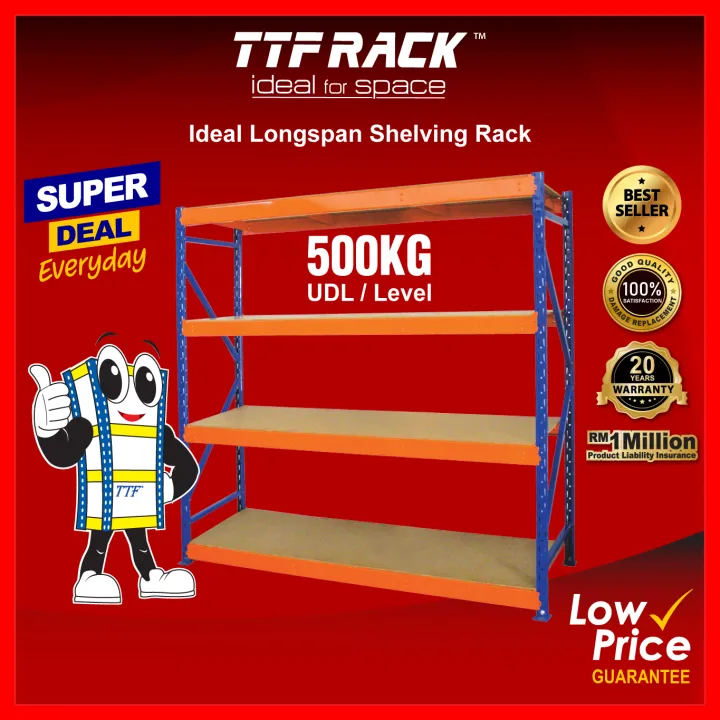 TTF Ideal Longspan 12mm P/W (H)180210cm Shelving Rack 4 Levels Storage