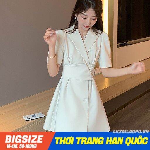 Đầm Vest Blazers Bigsize Váy nữ dáng ôm tay ngắn cổ chữ v chữ a mùa