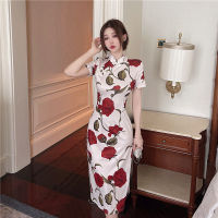 Modern Young Women ปรับปรุงชุด cheongsam สไตล์จีน Rose printage qipao Lady R STAND COLLAR PARTY dresses