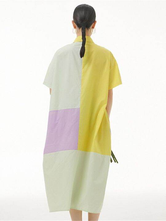 xitao-dress-color-block-casual-fashion-women-shirt-dress