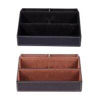 2 Pcs Home Office Wooden Struction Leather Multi-Function Desk Stationery Organizer Storage Box Brown &amp; Black