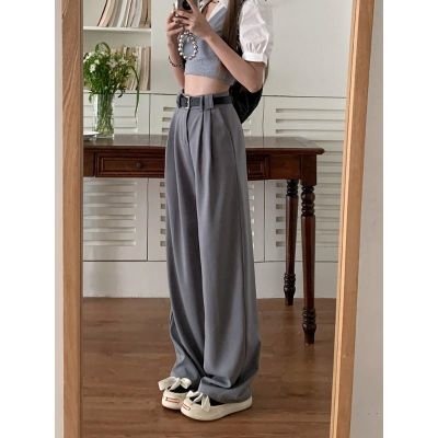 ❐⊕ Drape suit pants for women in summer 2023 new high-waist slim casual pants gray loose straight floor-length pants