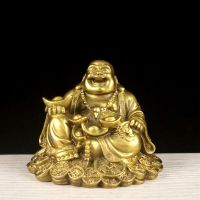 Pure Brass Copper Maitreya Car Ornament Metal Gold Coin Buddha Statue Home Decoration Craft Gift