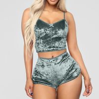 【jw】☇◇  2023 New Sleepwear Womens Set 2 Pieces Outfit Sleeveless Nightwear Crop Top Camisole   Shorts