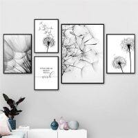 ∏ Modern Dandelion Wall Art ภาพวาดผ้าใบสีดำสีขาว Wish Quote โปสเตอร์งานศิลปะพิมพ์รูปภาพสำหรับตกแต่งภายในห้องนั่งเล่น Decor