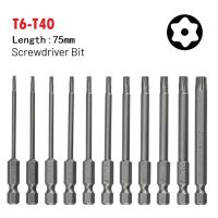 【CW】 1pc 75mm Torx Screwdriver Bit T6 T40 Magnetic Screw Driver 1/4Inch Security Tamper Proof Star Hand