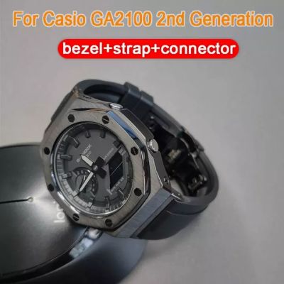 สำหรับGA2100สายนาฬิกาอะแดปเตอร์โลหะรุ่นที่สองBezelยางฟลูออรีนสายนาฬิกาข้อมือสำหรับCasio G Shock GA-2100/2110นาฬิกา