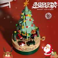 Jiaqi Christmas tree music box building block toy rotating music box decoration compatible with Lego assembled Christmas gift toy