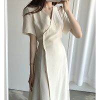 ชุดเดรส midi dress คอวีแขนกว้าง 33922