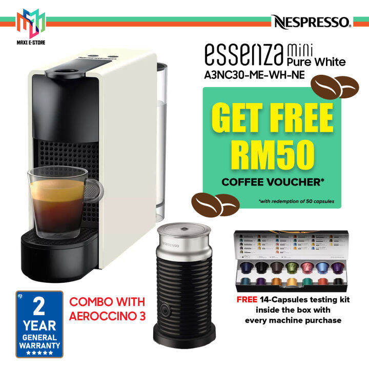 nespresso essenza mini & aeroccino3 pure white