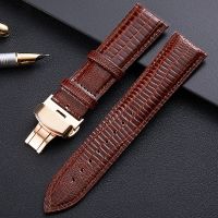 △№ Universal Leather Watchband with Butterfly Buckle Lizard Pattern Leather Watch Band 14mm 16mm 18mm 20mm 22mm 24mm