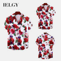 IELGY เสื้อแขนสั้นผู้ชายวินเทจพิมพ์ลายเสื้อลายฮาวายปกคิวบา