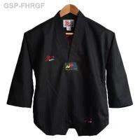 อย่างประณีตด้วยกราฟกราฟและสัญลักษณ์รูปนูนขึ้นมาใหม่-Uniforme De Taekwtf Karatê Hapkido Dobok Decote V Gis MAM Artes Marciwtf Logo Preto