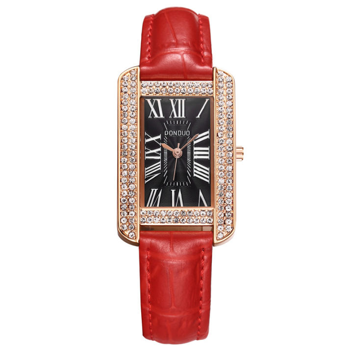 นาฬิกาข้อมือควอตซ์กันน้ำสายหนังวัวลำลองธุรกิจตัวชี้สี่เหลี่ยมนาฬิกาผู้หญิง