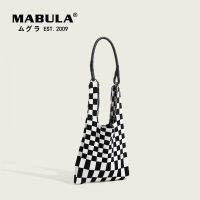 Black White Plaid Knit Women Tote Shopper Handbag nded Design Cotton Shoulder Bag with Removable Strap Casual Lady Purses