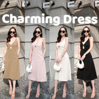 Charming dress เดรสออกงาน ผ้าพรีเมี่ยม ผูกหลังปรับผูกได้ตามตัว มีกระเป๋าข้างใช้งานได้จริง #พร้อมส่ง