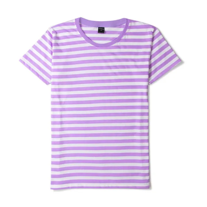 coollision-violet-1cm-พาสเทล-เสื้อลายทางสีม่วงอ่อนสลับสีขาว-ริ้ว-1-ซม-เสื้อยืดลายทางแขนสั้นคอกลม-unisex-ผ้าไม่ลื่น-ฝ้าย-สีไม่ตก-ไม่ย้วย-งานดี-ลา