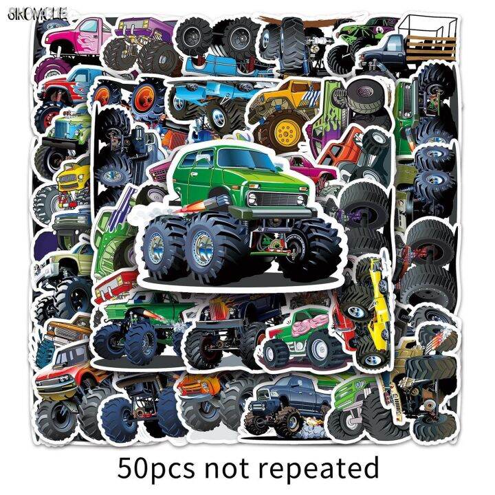 10-30-50pcs-cute-monster-truck-stickers-car-diy-children-laptop-suitcase-skateboard-guitar-cartoon-graffiti-sticker-kid-gift-toy