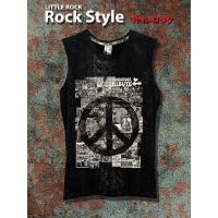 เสื้อยืดแขนกุด Little Rock Rock Style ลาย Woodstock เนื้อนุ่ม ใส่สบายมีถึงขนาดใหญ่ คู่กับ รองเท้าผ้าใบ สกรีน น้ำเงิน