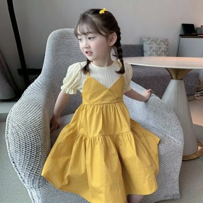 Girls Dresses Girls Korean Style Dress Spring Summer Kids Fashion Clothing Dresses Cotton Short Sleeve Princess Party Dress 2-7Y