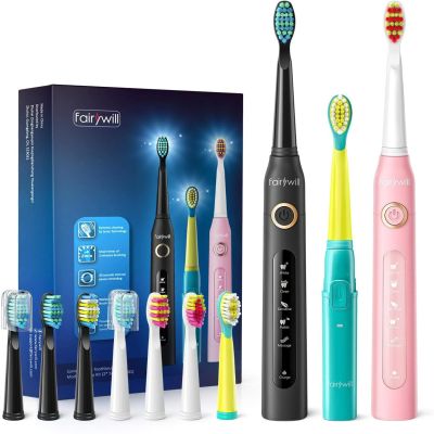 Fairywill FW507 Sonic Electric Toothbrushes for Adults Kids 5 Modes Smart Timer Rechargeable 8 Super Whitening Toothbrush Heads