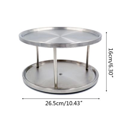 Stainless Steel 2-layer 360 Degree Rotate Lazy Susan Kitchen Spice Storage Rack X4YE