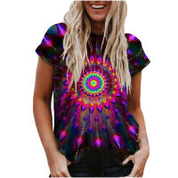 Boho Womens T-Shirt Casual Vintage Printed Sleeve Round Neck Loose Short Sleeve Summer Top T-shirts for women