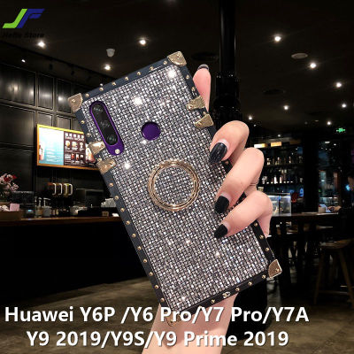 JieFie เคสโทรศัพท์เพชรสี่เหลี่ยมแวววาวสำหรับ Huawei Y7A / Y7 Pro / Y6 Pro / Y6P / Y9S / Y9 2019 / Y9 Prime / Homor 50 Se ปกหลังนุ่มขอบแข็งป้องกันเต็มรูปแบบเคสที่มีห่วงขาตั้ง