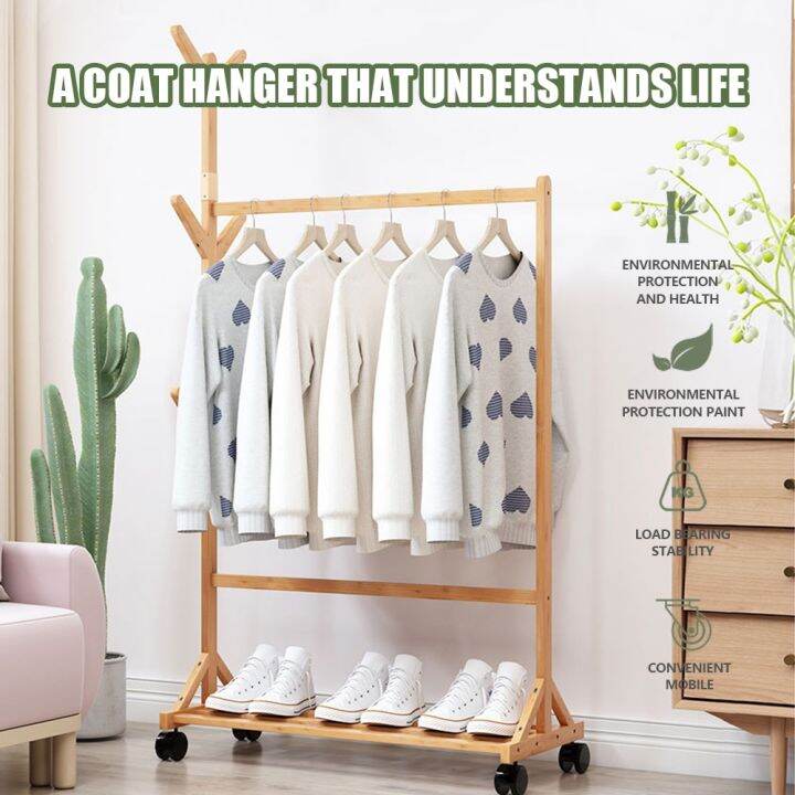 Manzan HighGrade 100cm Wooden Coat Rack Stand Clothes Rack Clothes