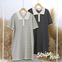 stripe knit เดรสคอโปโลผ้าไหมพรม